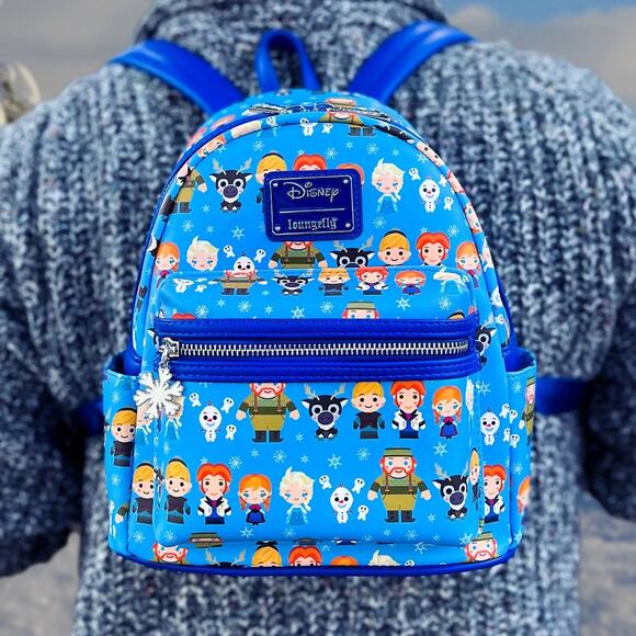 Loungefly Disney Frozen Chibi Mini Backpack Elsa Anna Olaf Bag AOP Vegan Leather - Picture 13 of 13